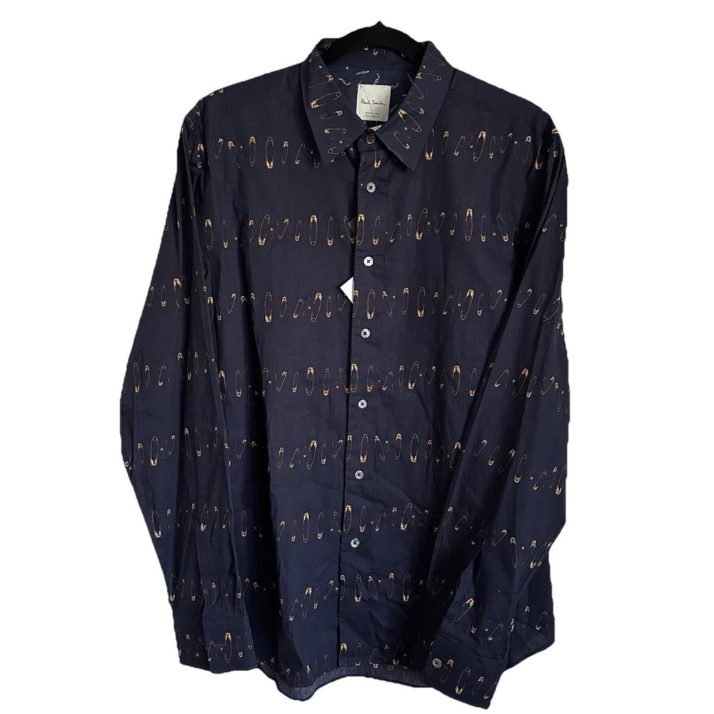 Paul Smith Soho Mens 16.5/41 Novelty Long Sleeve Button Down Shirt Navy NWT
